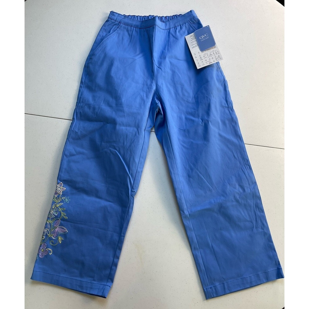 NEW Denim & Co. XS Elastic Waist Stretch Capri Pants Pockets QVC Blue Women's